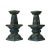 This is a pair of handmade ceramic distressed black color finish square shape candle holders display with dimensional...