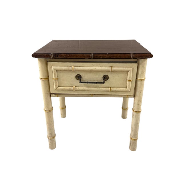 Hollywood Regency American Thomasville Ivory Faux Bamboo Nightstand For Sale - Image 3 of 9