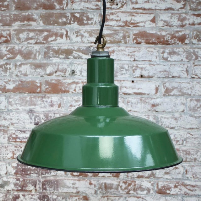 Vintage American Industrial Green Enamel Pendant Light For Sale - Image 4 of 5