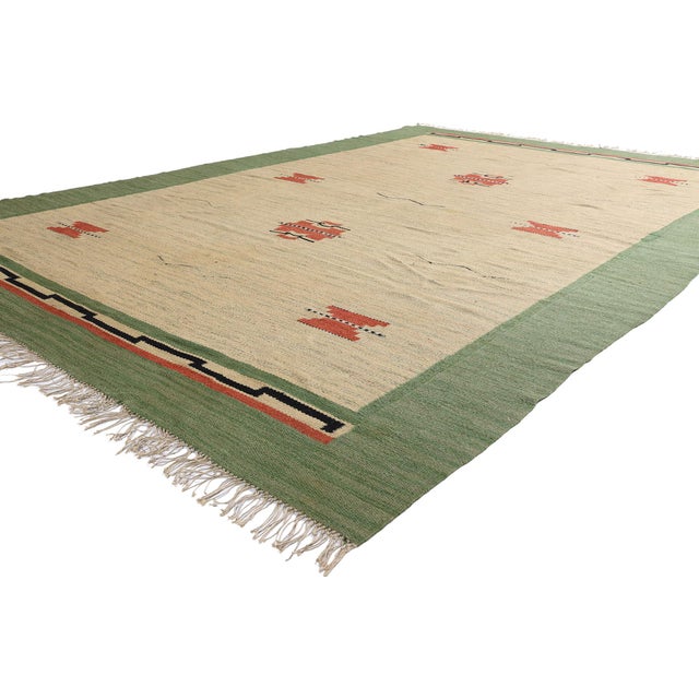 79356 Vintage Finnish Rollakan Rug, 07'07 x 11'00. The Verdant Harmony: A Finnish Rollakan Masterpiece of Nordic Modernism...