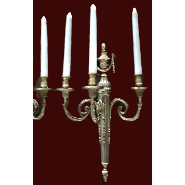 Large French Louis XVI Style Bronze Three-Arm Wall Sconces, 1950s, Set of 2 For Sale - Image 16 of 18