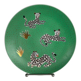 Waylande Gregory Studio Leopards Ceramic Charger With Stand For Sale