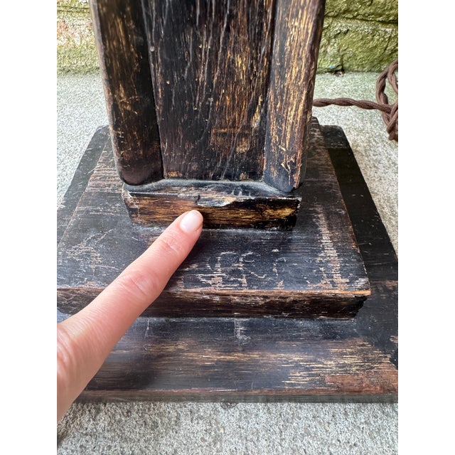 Black Vintage Black Wooden Table Lamp For Sale - Image 8 of 14