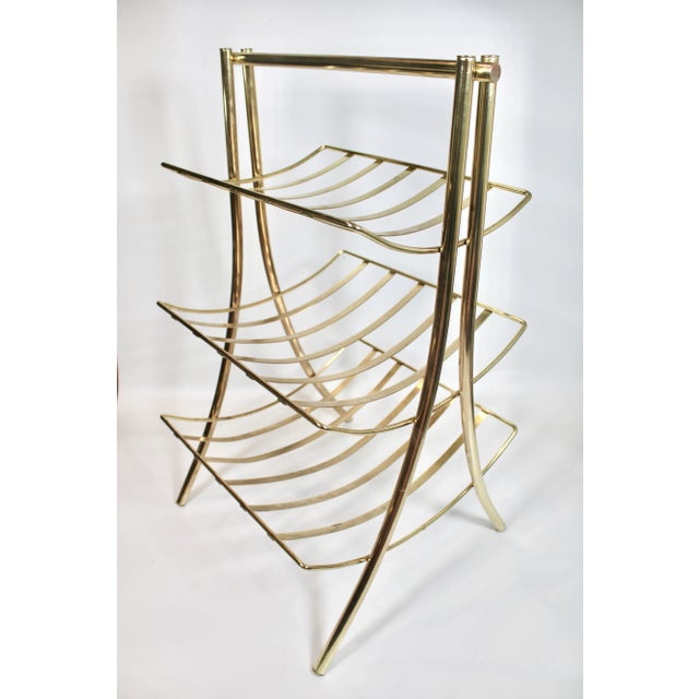 Brass Vintage Mid Century Modern Brass Three Tiered Magazine Rack For Sale - Image 8 of 8