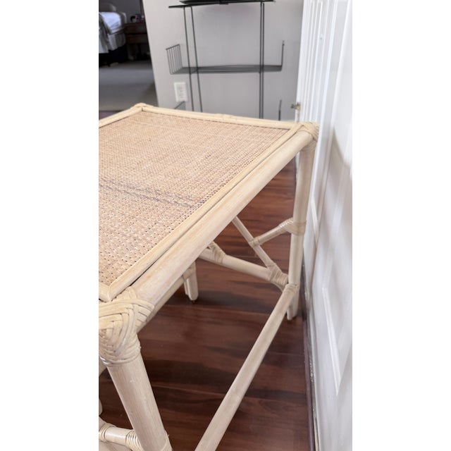 Wood Vintage Mid Century Rattan White Washed Nesting Tables Set For Sale - Image 7 of 9