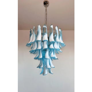 Italian Murano Style Chandelier, 52 Blue Glass Petals in 5 Levels For Sale