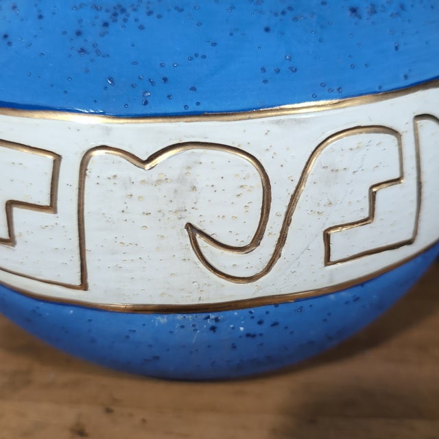 2000 - 2009 VTG Native American Style Wedding Vase Blue Gold Trim Signed L Jina Southwestern For Sale - Image 5 of 12