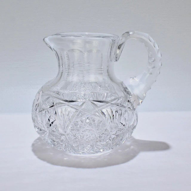 Glass Small Antique Squat Cut Glass Juice or Cocktail Pitcher For Sale - Image 7 of 13