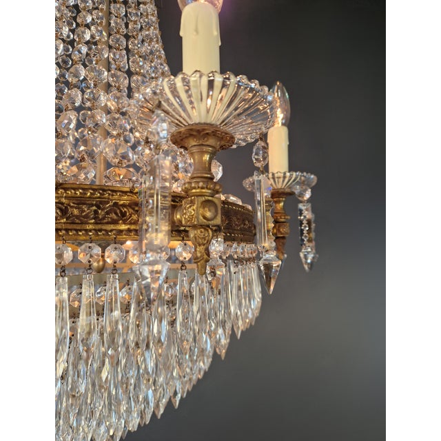 Brass Antique Empire Style Brass Crystal Chandelier Neoclassical European Basket For Sale - Image 8 of 11