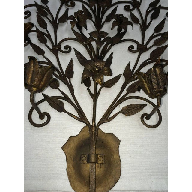 Art Deco Hand Wrought Iron Floral Wall Sconces - A Pair For Sale - Image 3 of 11