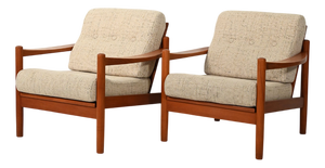 Danish Lounge Chairs with Beige Cushions, 1950s, Set of 2