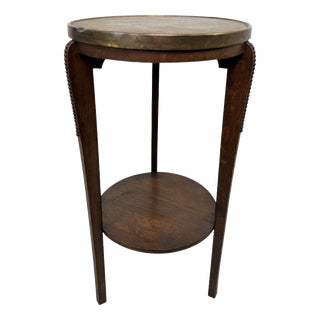 Vienna Secession Oak Side Table with Brass Top and Beaded Details, 1890s For Sale