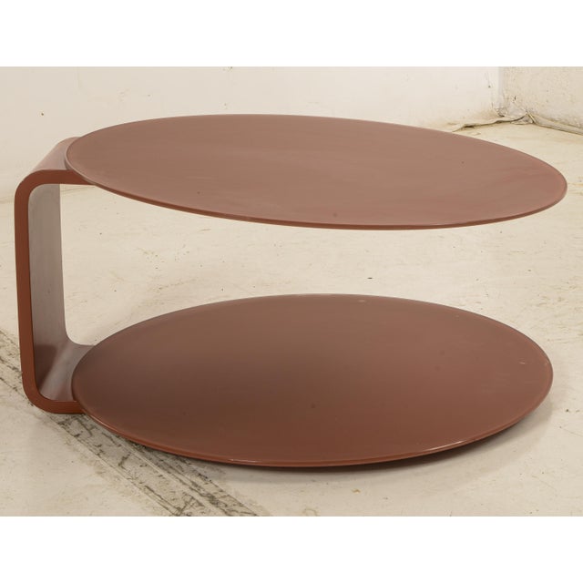 Red Vintage Wood and Red Glass Round Coffee Table For Sale - Image 8 of 9