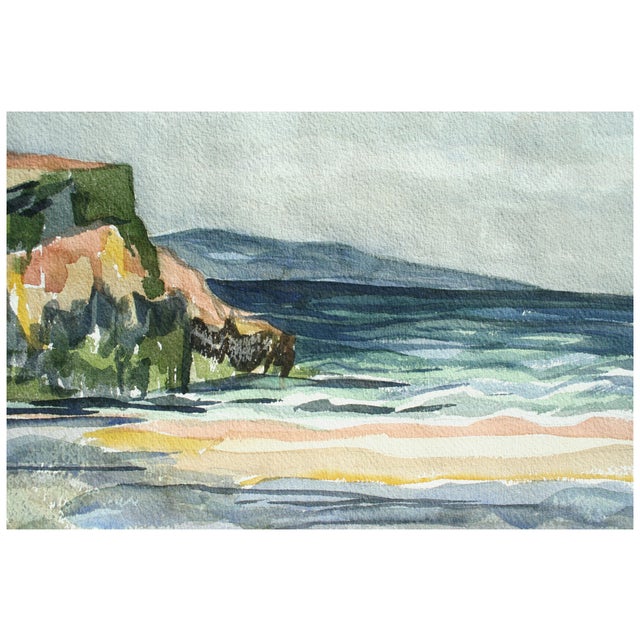 Double-sided mid century watercolor of Pleasure Point Cove, Monterey Bay by listed artist Doris Ann Warner (American,...