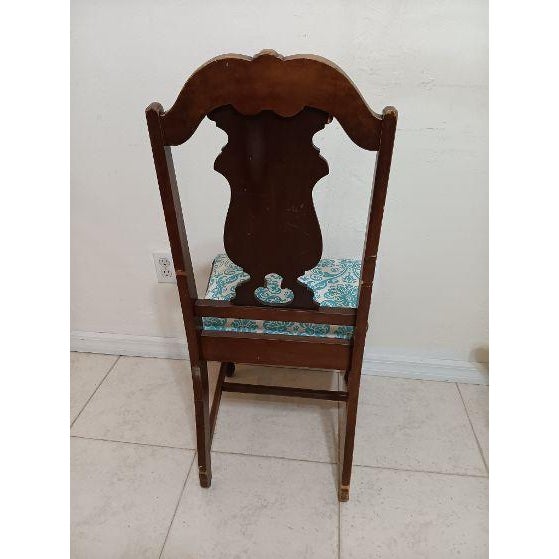 Traditional Antique Wood Dark Tone Dining Side Chair With Upholstered Seat For Sale - Image 3 of 10