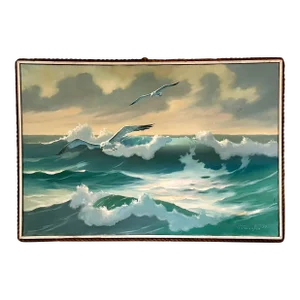 Seascape Painting With Seagull by G. Johansen 1979, American 20th Century, Framed