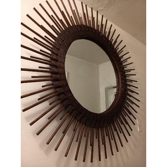 Wall Round Mirror With Dark Stain Wicker Frame Style: Art Deco Color: Brown Dimensions: 19"W x 29" H x 1.5"