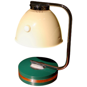 Italian Green Iron and Chrome Round Base Swivel Arm One Light Table Lamp, 1960s