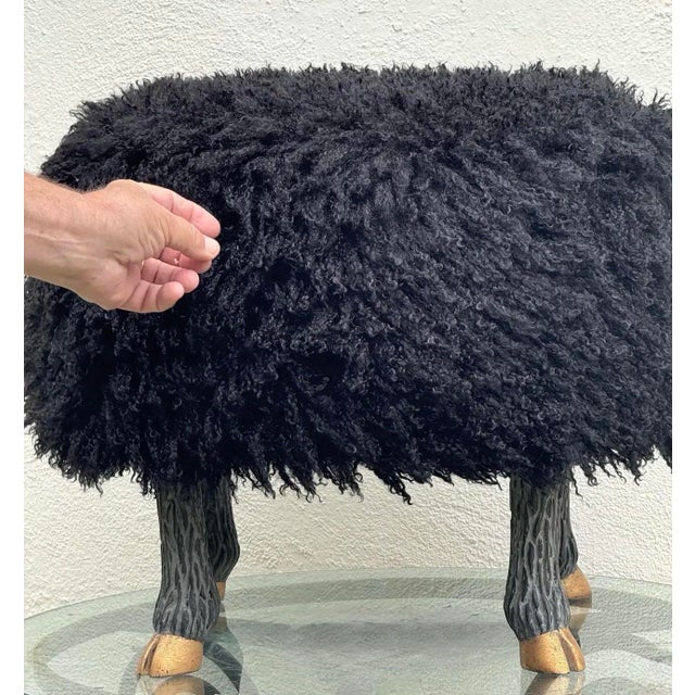 2020s Faux “Lamb” Ottoman / Footstool, W/ Carved “Faux-Sheep” Legs/ 14k Gilt “Hooves”. For Sale - Image 5 of 5
