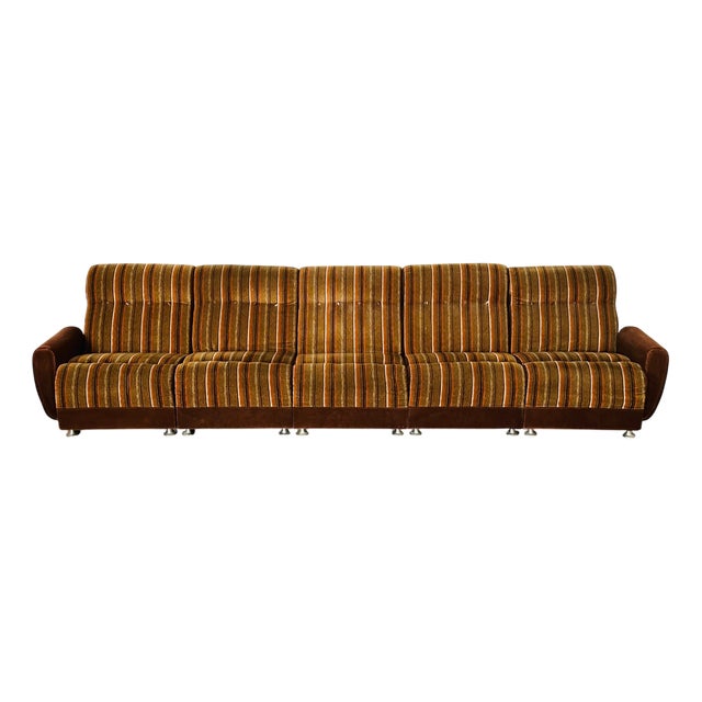 Vintage Velvet Modular Sofa, 1970s, Set of 5 For Sale