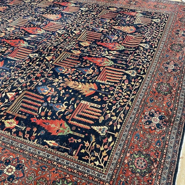 1900 - 1909 PALATIAL Antique Cypress Willow Tree Of Life Ferahan Sarouk Carpet Natural Dyes with Organic Lamb Wool Rug 12 x 16 For Sale - Image 5 of 13