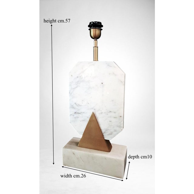 Italian Carrara Statuario White Marble and Brass Table Lamp For Sale - Image 18 of 18