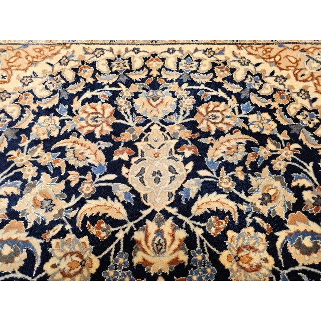 Vintage Persian Nain Area Rug, Hand-Knotted Wool & Silk, Floral Pattern, 4x6, Navy & Ivory For Sale - Image 14 of 18
