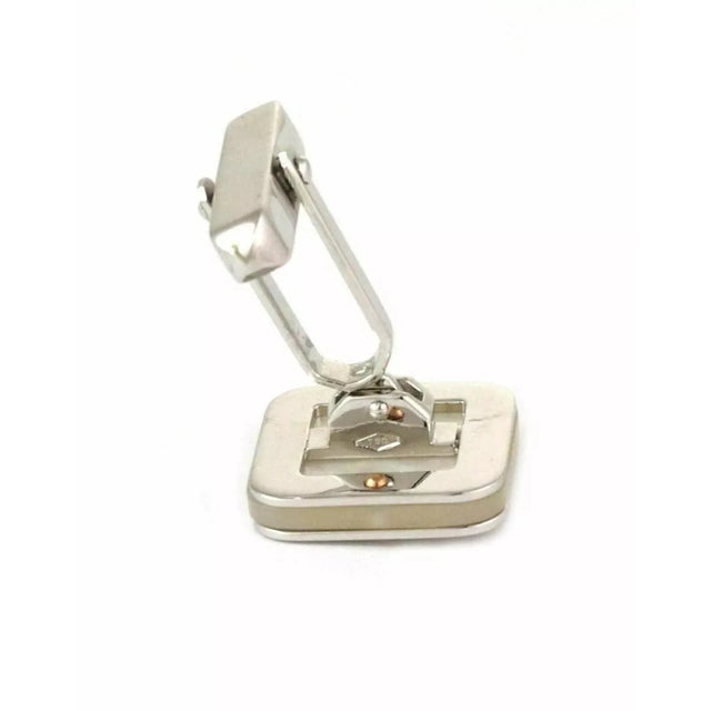 Late 20th Century 25129 - Baraka Mother of Pearl 18k Two Tone Gold Square Top Stud Cufflinks, 2 Pieces For Sale - Image 5 of 6