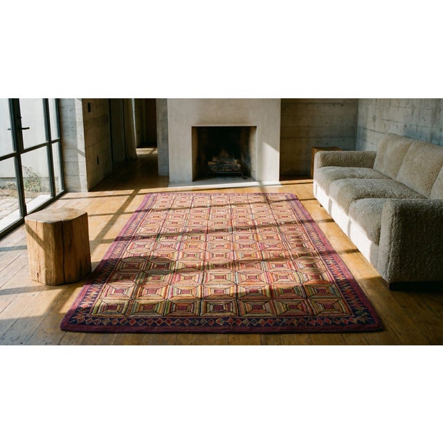Red 1920s Multicolor Geometric Antique American Hooked Rug 3'6" X 7'0" Handknotted Wool Carpet For Sale - Image 8 of 9