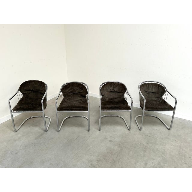 1980s Vintage Italian Cantilever Dining Chairs by Gastone Rinaldi for Rima, 1980s, Set of 4 For Sale - Image 5 of 14