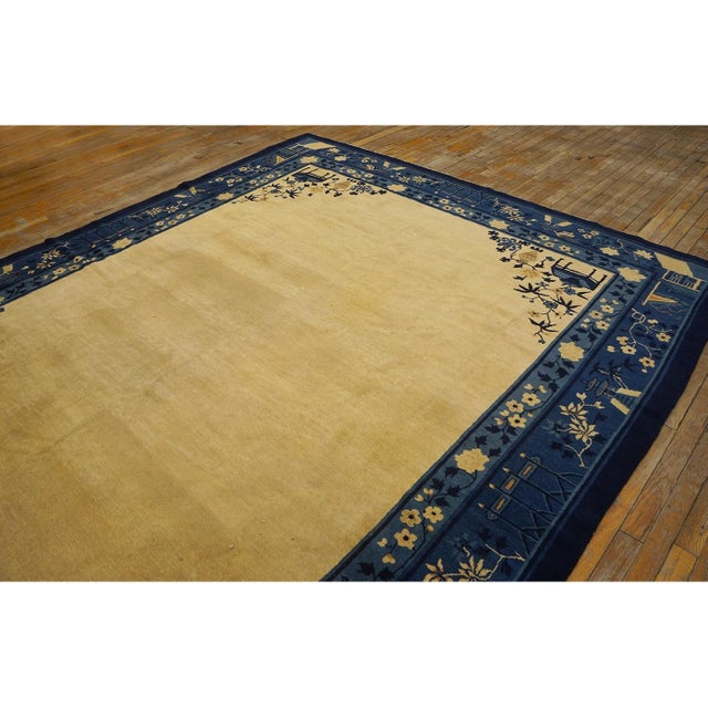 1920s Antique Chinese Minimalist Light Cream Vase Open Field Peking Rug 8' X9'6" For Sale - Image 4 of 8