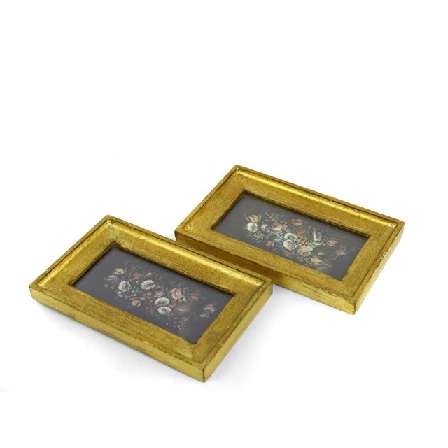 Late 20th Century Small Flemish School of Flowers Florentine Gold Framed Prints Italy - A Pair For Sale - Image 4 of 6