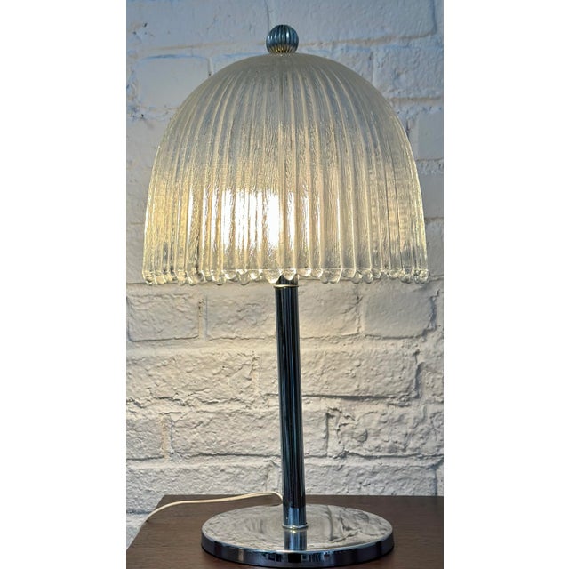Art Deco Sabino French Art Deco Glass & Chrome Table Lamp For Sale - Image 3 of 6