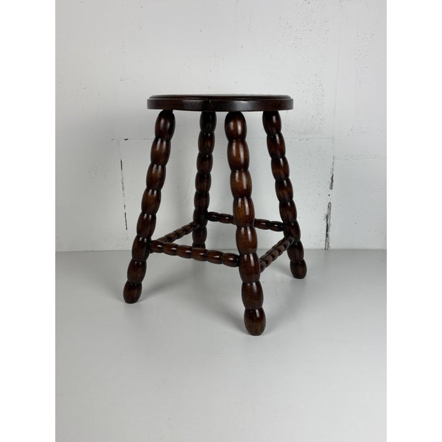 Mid-Century Modern Mid-Century Turned Wood Bobbin Stool in the style of Charles Dudouyt, France, 1950s For Sale - Image 3 of 18
