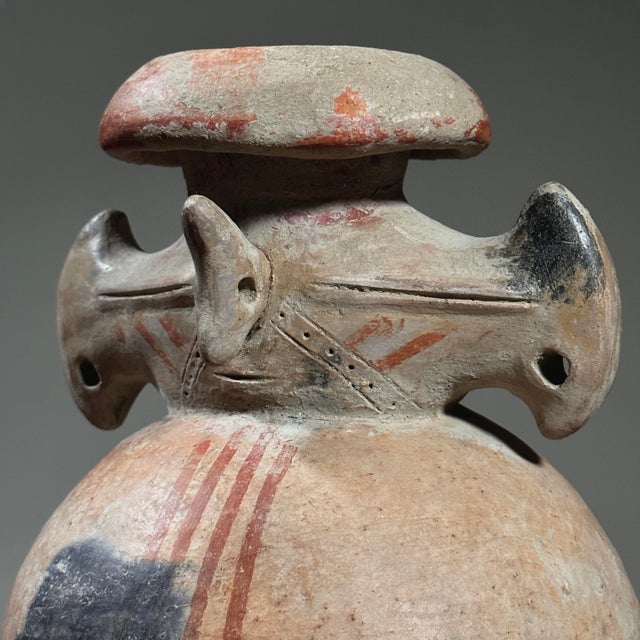 1910s Antique Peruvian Polychrome Anthropomorphic Earthenware Vessel For Sale - Image 5 of 8