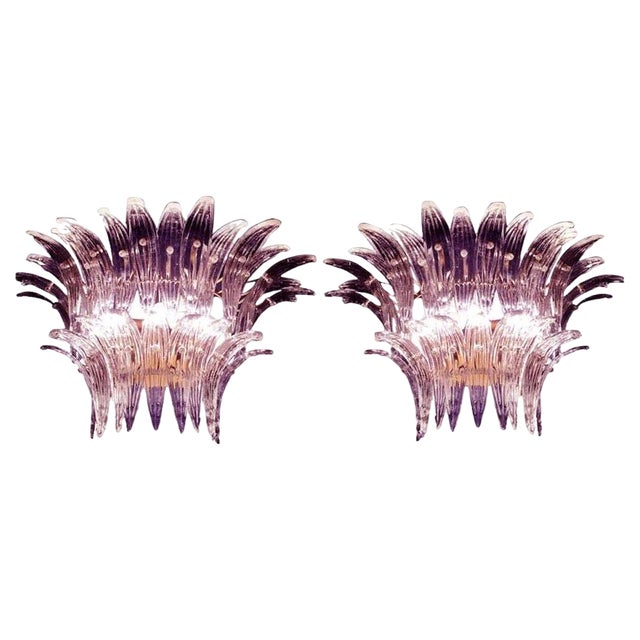 Brass Mounted Pink Palmette Sconces, 1990s, Set of 2 For Sale