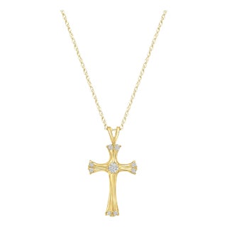 Celtic Irish Style Diamond Cross .15cttw 14k Yellow Gold 16" For Sale