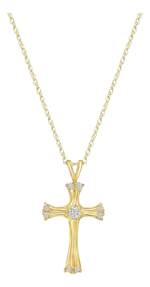Celtic Irish Style Diamond Cross .15cttw 14k Yellow Gold 16"