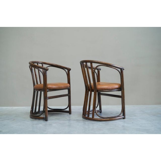 Mid-Century Chairs in Bamboo and Patinated Cognac Leather, 1960s, Set of 6 For Sale - Image 12 of 18