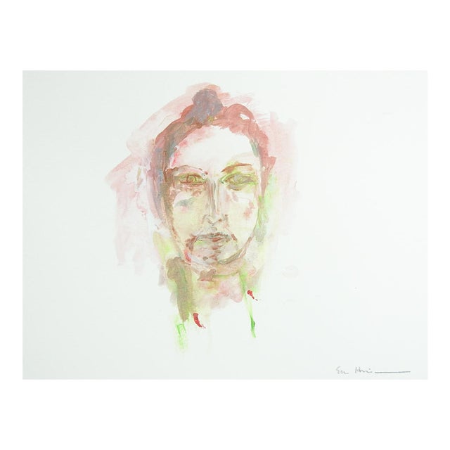 Late 20th Century Modernist Watercolor Portrait Painting For Sale