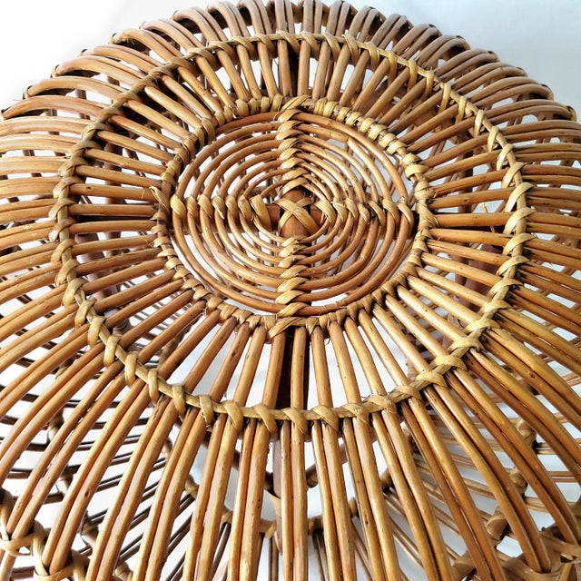 Brown Ottoman Footstool Italy by Franco Albini Wicker Pencil Reed Pouf 1960s For Sale - Image 8 of 12