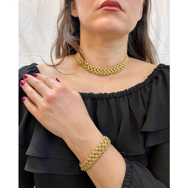 Boucheron Two Piece Necklace and Bangle Set In 18 Karat Yellow Gold 165 Grams This Necklace and Matching bracelet are made...