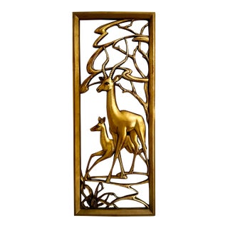 Vintage Syroco Deer Wall Plaque, Gilt Mid Century Woodland Decor For Sale