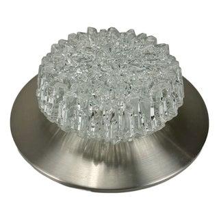 Mid-Century Modern Clear Crystal Glass and Brushed Steel Flush Mount, 1970s For Sale