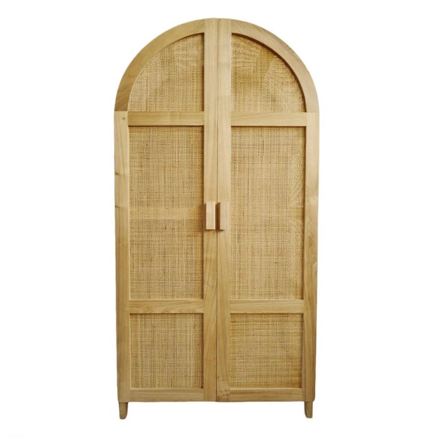 Vintage Natural Teak & Cane Armoire Storage Cabinet For Sale - Image 9 of 9