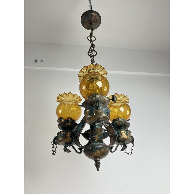 Metal Mid-Century Brutalist Iron and Glass Chandelier, 1960s For Sale - Image 7 of 15
