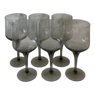 Set of 6 Vintage Orrefors Rhapsody Smoke Wine Glasses For Sale