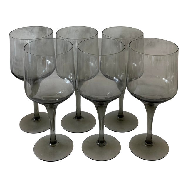 Set of 6 Vintage Orrefors Rhapsody Smoke Wine Glasses For Sale