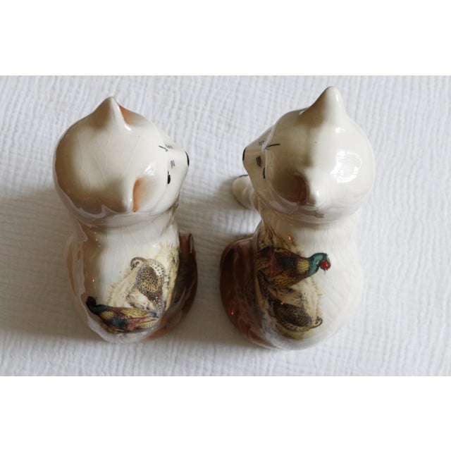 Pair of Staffordshire English Porcelain Cats With Painted Pheasants For Sale - Image 13 of 15