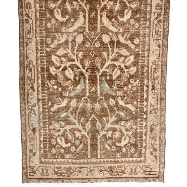 Vintage Circa 1940 Taupe Malayer Pictorial Hand Knotted Runner With Birds Flying 3'7 X 9' For Sale In New York - Image 6 of 7